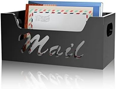 Black Acrylic Mail Letter Holder Box - wishacc Vertical Bill & Envelope Sorter Basket for Countertop and Desktop, Decorative Tabletop File Folder & Paper Storage Organizer Tray