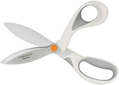 Fiskars SoftGrip PowerCut Fabric and Mixed Media Scissors - 8" Heavy Duty Scissors for Fabric, Cardboard, Cork, Decorative Metal and Foam Cutting with Serrated Blade Edge - White