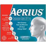 AERIUS Allergy Medicine, Fast Relief, 24-Hour, Non-Drowsy, 15 Symptoms, 70 Tablets