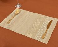 Yellow Weaves PVC Rectangular Dining Table Placemats, Set of 6 - Golden