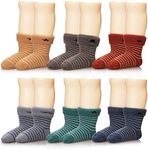 Eocom 6 Pairs Children's Winter Thick Warm Wool Socks Soft Kids Toddler Baby Girls Boy Thermal Crew Socks(Stripe, 1-3 Years)