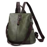 HUBEN Stylish Vegan Leather Casual Convertible Backpack Handbag for Women and Girls (Olive Green)