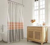 Threadmill 100% Cotton Shower Curtain 72x72 Striped Machine Washable White Grey Print
