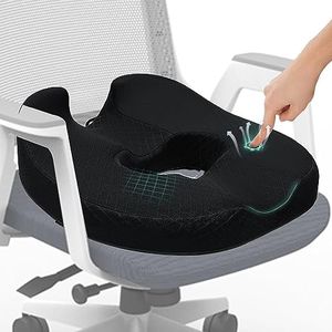 ZHOOGE Donut Pillow Chair Seat Cushion, Memory Foam Firm Coccyx Pad Donut Cushion for Long Sitting, Office Chair, Gaming Chair and Car Seat Cushion - Black 17.5 * 18.5 * 5.5 in