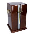 Gregspol Ltd Beautiful Wood Casket with Gold Cross and Handles Funeral Ashes URN (Mahogany)