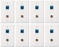 Weewooday 8 Pack Cat 6 Ethernet Wall Plates, Cat 6 Coax Wall Plate with Ethernet Port and Gold-Plated TV Coax F-Type Port Wall Plate (Blue0