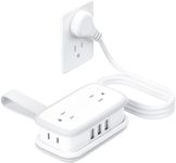 Travel Power Bar with USB Ports, NTONPOWER 4 Outlets 3 USB with 4FT Wrapped Short Extension Cord Flat Plug, USB Portable Desktop Charging Station, Compact for Hotel Travel Cruise Essentials, White