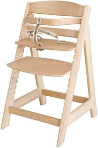 roba Chaise Haute Évolutive en Bois Naturel Sit Up III - Hauteur Réglable - de 6 Mois jusqu'à 50 kg - Chaise Bébé Résistante avec Barre de Sécurité