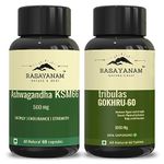 Rasayanam Ashwagandha KSM-66 (500 mg) and Tribulas Gokhru - 60 Gokshura Tablets 1000mg PACK OF 2 | Extra Strength Natural Formulation | Support Strength & Energy | For Both Men & Women