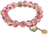 Betsey Johnson "Tzarina Princess" Pink Flower Bead Stretch Bracelet, 2.5"