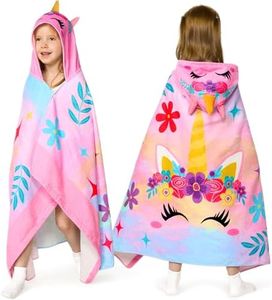 Joiedomi Unicorn Hooded Towels for Kids Soft 100% Cotton Kids Beach Towel 30" x 50" for 3-10 Years Boy Girl Beach Hooded Poncho Absorbent Pool Toddler Swim Bath Wrap