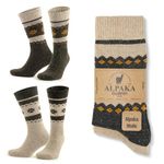 GoWith 1-2 Pairs Unisex Alpaca Wool Socks, Thermal Warm Cozy Merino Wool Socks, Heated Fuzzy Winter Boot Socks, Beigebrown-2-2 Pairs, 7.5-9.5