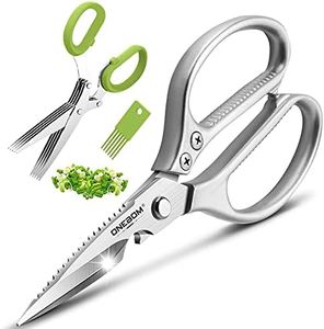 ONEBOM Kitchen Shears 2 Pack,Multi-Function Kitchen Scissors Heavy Duty Sharp 304 Stainless Steel, Apartment Kitchen Accessories Cooking Shears for Chicken,Meat,Fish,Poultry(Sliver)