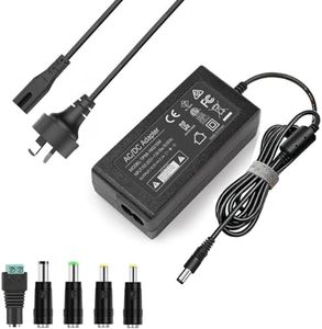 19V 2.1A AC DC Power Supply Adapter with 5pcs Plug Charger for 19Volt 500mA 600mA 800mA 900mA 1000mA 1500mA 2000mA Speakers Monitor, 9ft Power Cable