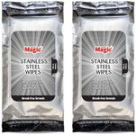 2 x Magic Stainless Steel Wipes Streak Free Formula Cleans & Polishes Removes and Resists Fingerprints - 20 Wipes per pack