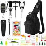 Sosation 134 Pcs Fishing Tool Kit Fishing Pliers Kit Fishing Gear and Equipment Include Fish Hook Remover, Fishing Lures, Lip Gripper, Fish Weigh Scale(Black)