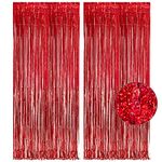 Red Tinsel Fringe Curtains Backdrop - GREATRIL Photo Props Streamers Foil Tinsel Curtain for Halloween/Superhero/Valentines Day/Birthday/Carnival Themed Party Decorations - 2 Packs