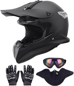 OUMURS Adult Dirt Bike Helmet with Goggles Gloves & Mask Adjustable Sun Visor Motorcycle Adult ATV Helmet Off-Road Motocross Downhill Moped MX BMX for Unisex-Adult-Matte Black-188, L