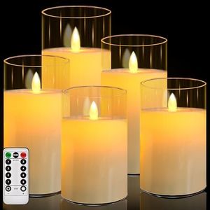 FRNYFREL Led Flameless Candles, Battery Operated Candles, Acrylic Flickering LED Pillar Candles with Remote Control and Timer, 3D Wick, D3" xH4" 4" 5" 5" 6", Set of 5