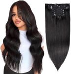 DIYOMO Hair Extensions Real Human Hair,Human Hair Clip In Extensions,Soft&Natural Human Hair Extensions Clip Ins 120g 7pcs Real Hair Extensions Clip In Human Hair Straight (14 Inch, natural black)