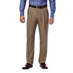 Haggar Men's Mynx Gabardine Hidden Expandable Waist Pleated Dress Pant,Khaki,40 x 32