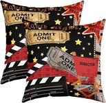 Movie Night Reversible Throw Pillow Covers Cinema Poster Star Print Square Cushion Covers Set of 2 for Kids Popcorn Pillow Covers Home Decor Old Fashion Home Decor Director Film 18 x 18-Inch