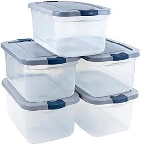 Rubbermaid Roughneck Clear 50 Qt/12 Gal Storage Containers, Pack of 5 with Snap-Fit Grey Lids, Visible Base, Sturdy and Stackable, Great for Storage and Organization