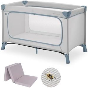 Hauck Lettino Da Viaggio Set Dream N Play Plus - Culla Neonato con Materasso e Zanzariera - Letto Pieghevole con Borsa e Ampia Apertura - Box Bambini 120x60cm (Apertura frontale, Dusty Blue)