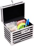 Vaultz Medicine Storage Box w/Combination Lock - 4 x 6 x 4 Inches Cabinet Safe, Black & White Stripes