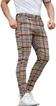 Mens Checked Dress Pants Slim Fit Stretch Chinos Plaid Pants for Men 28