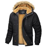 MAGCOMSEN Mens Winter Jackets Puffer Down Coats Classic Long Casual Jackets with Detachable Fur Hood Outdoor Hunting Skating Jackets Outdoor Work Windbreaker Coats with Pockets, Black, XXL