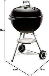 Weber Classic Kettle Charcoal Barbecue, 57cm – Porcelain-Enamelled, One-Touch Cleaning, Lid Thermometer, Black
