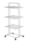 Arena Heavy Duty Stainless Steel Cloth Stands for Drying Clothes Foldable - Cloth Dryer Stand with Wheels - 3 Layer Cloth Drying Rack for Balcony - 24" Hanger Rods - Foldable Wings (2912)