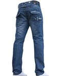 Enzo BNWT New Mens Jeans Blue Designer Branded Straight Washed All Waist & Sizes Light Wash 32W X 32L