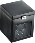 WOLF Heritage Single Winder with Storage, Black - Secure Fit with Patented Lock-in Dynamic Cuff - for Bigger, Heavier Watches - Vegan Leather & Glass Cover - Includes Universal Adapter