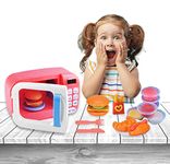 Kids Microwave Kitchen Sets with Play House Pretend Role Play kitchens for toddlers Boys Girls, Simulation Microwave and Burger Set with Real Working Function Light Sound Spin