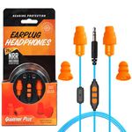 Plugfones Guardian Plus Earplug Headphones in-Ear Earplug Earbud Hybrid with Noise Isolating Mic and Controls - 27-29dB Noise Reduction in-Ear Headphones (Orange & Blue)