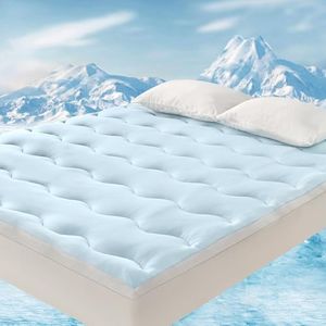 LINENOVA Cooling Mattress Topper Queen Size, Ideal for Hot Sleepers, 5cm Thick, Reversible Dual-Sided Design with Cooling Fabric & Coral Fleece, 1000gsm Fill, 45cm Deep Pocket