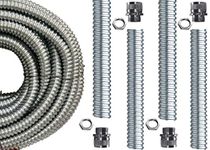 25mm Quality Steel Galvanised Metal Flexible Conduit 5 Meter Cut Length with 2 x 25mm Metal Fittings & 2 Locknuts - Trade Size 25.0mm - Internal 21.0mm - IP40 - Highly Flexible - LFH