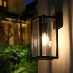 BRIMMEL Outdoor Wall Light Dusk to Dawn Porch Light, Aluminum Black Outdoor Wall Lantern with Ambient Light Sensor. Anti-Rust Wall Sconce Light Fixture with Clear Glass Shade, Matte Black