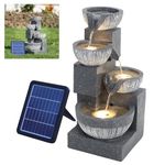 BTGGG Solar Water Feature Outdoor Solar Powered Garden Water Features Solar Water Fountain with Lights Solar Waterfall Decoration for the Garden Outdoor - 4 Tier Cascading Bowl Solar Fountain