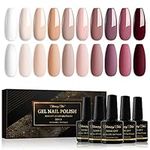 Shining She Gel Nail Polish Set, 10 Color White Beige Nude Pink Champagne Brown Gel Polish Set Soak-Off UV/LED Nail Polish Gel Gift for Nail Art Salon DIY Home, 8ML