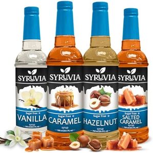 Syruvia Coffee Syrup Variety Pack Sugar Free Vanilla, Caramel, Hazelnut & Salted Caramel Kosher, 25.4 fl oz bottles - Elevate Your Coffee Experience!