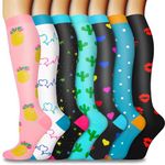 7 Pairs Graduated Compression Socks Women and Men Circulation 20-30 mmHg, Compression Stockings for Support Running Nurse Travel (Pineapple, S/M)