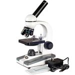 AmScope M148C Compound Monocular Microscope, WF10x and WF25x Eyepieces, 40x-1000x Magnification, LED Illumination, Brightfield, Single-Lens Condenser, Plain Stage, 110V or Battery-Powered