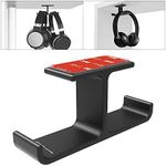 APPHOME Headphone Hanger Stand Under Desk Hook Aluminum Stick-On Adhesive Dual Headsets Holder Mount PC Gaming Accessories for All Headphones (Black-One Pack)