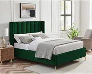 Inspired Home Caliyah Headboard Upholstered Wingback Channel Tufted Oblique Legs Slats Included Velvet King Size Green