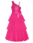 GRACE KARIN Big Girl Wedding Bridemaid Dresses Floor Long Maxi Sequin Prom Gown Formal Party Birthday Princess Dress for Girls Age 12 Years Old Rose