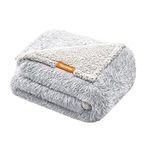 Feandrea Waterproof Dog Blanket, Long Plush Pet Blanket for Small and Medium Dogs, Cats, 50 x 40 Inches, L, Sherpa Fleece, Double Sided, Reversible Dog Couch Cover, Gray Ombré UPPB005G01