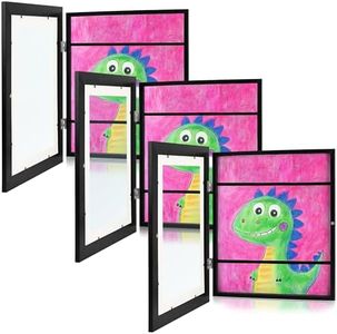 Zenacolor Kids Artwork Frames Changeable - Front-Opening to Display & Store 100 pcs - Set of 3 Kids Art Frame Includes Wall Hooks & Stand - 10x12.5 cm - Black